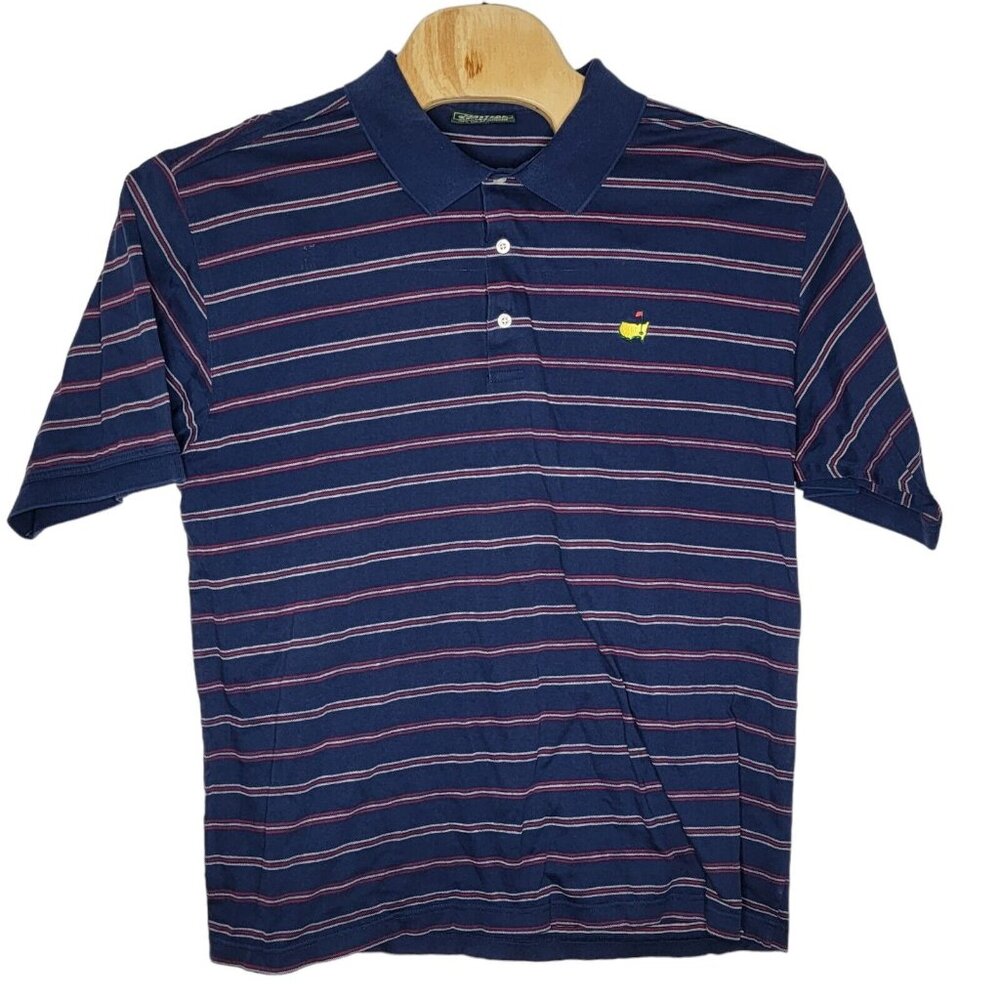 Masters XL Navy Blue / Red Striped Short Sleeve Men's Polo Shirt Flaw